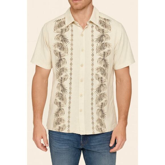 Carribean Joe shirt button up creak palm leaf 100% Silk lightweight vacation LG - Picture 1 of 6